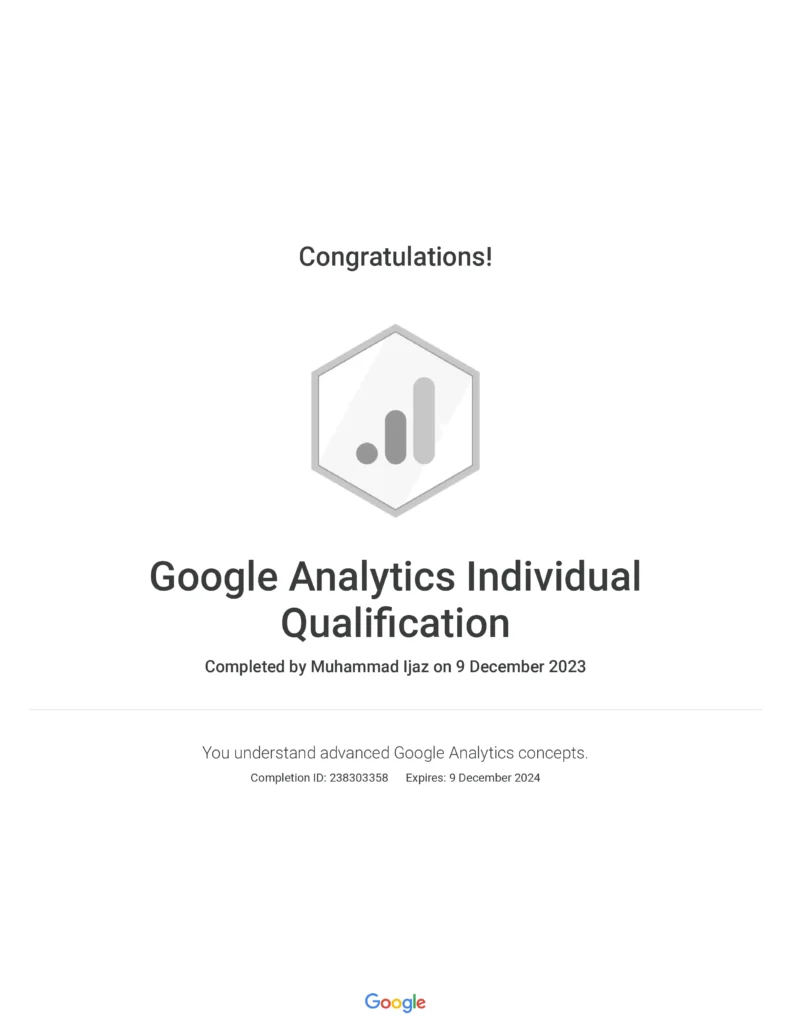 Google Analytics Individual Qualification - Muhammad Ijaz