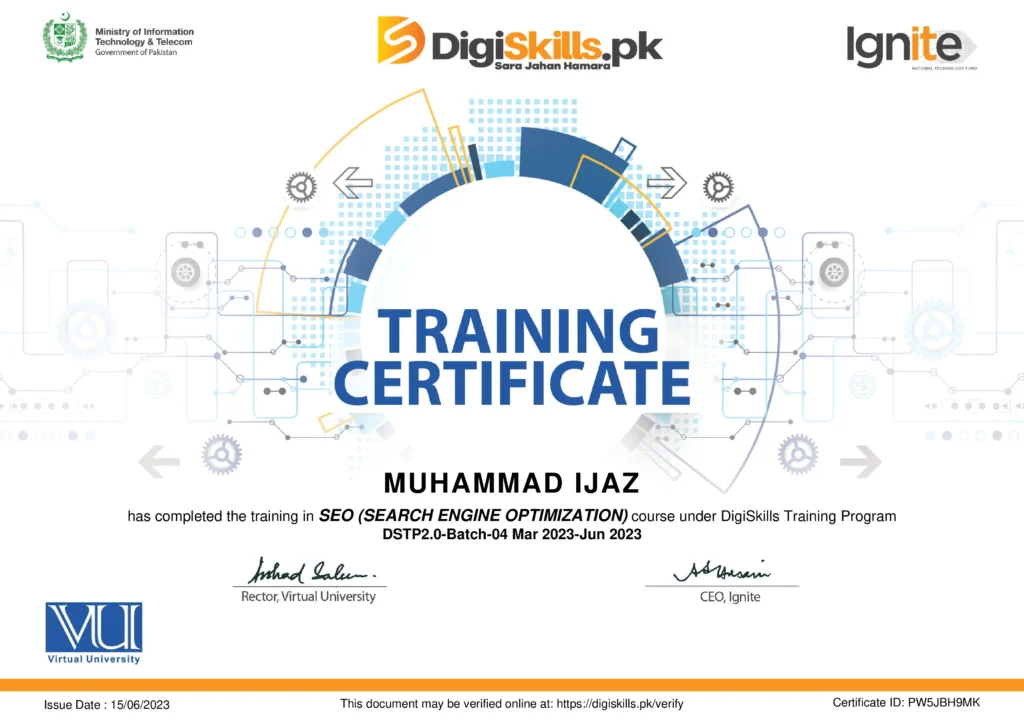 SEO Certificate Digiskills Muhammad Ijaz